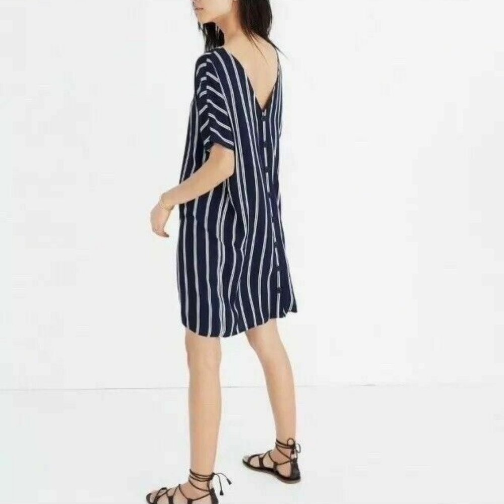NWT Madewell Navy White Stripe T Shirt Silk-like Dress - Org. $118 - Size XS